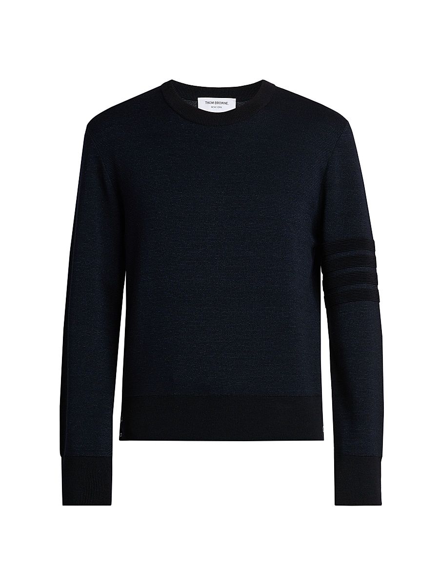Men's Ottoman Stitch 4-Bar Stripe Wool-Linen-Cotton Crewneck Sweater - Navy - Size Medium