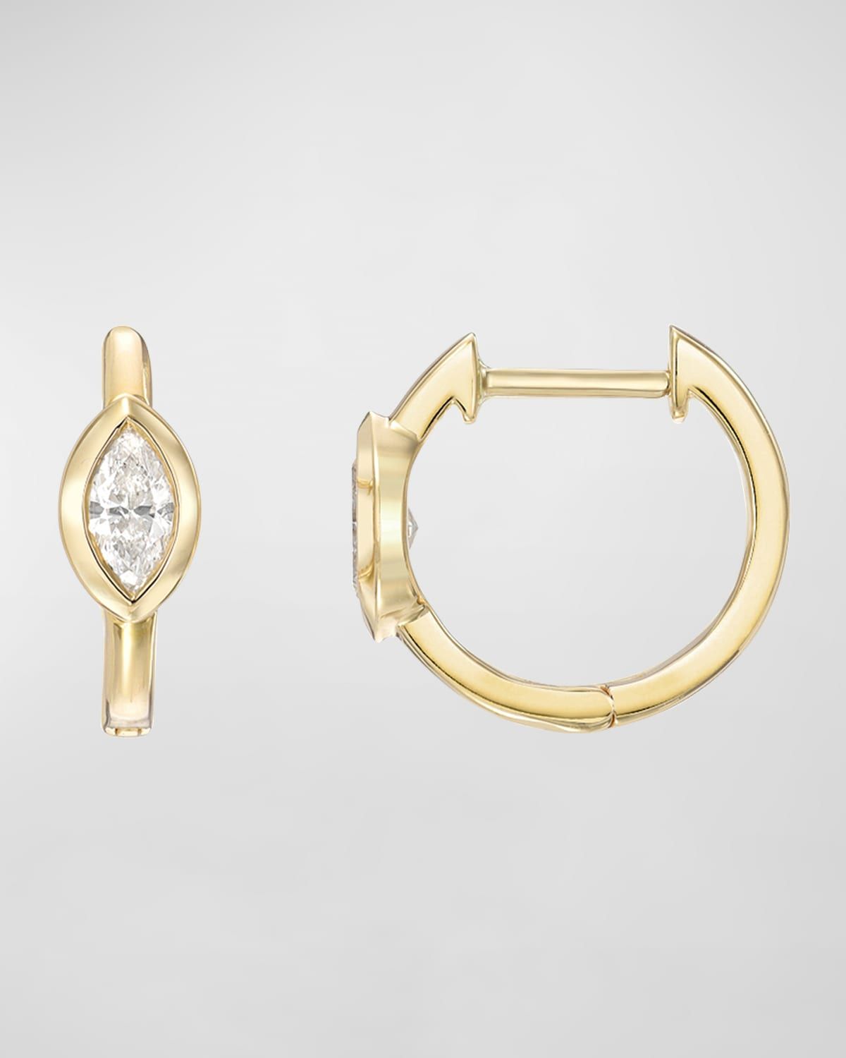 14K Gold Huggie Earrings with Marquis Diamond