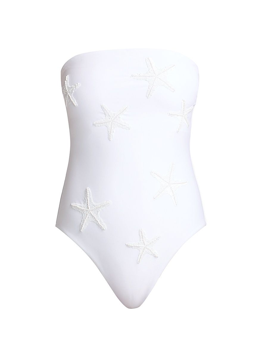 Women's Starfish Sequined One-Piece Swimsuit - White - Size Large