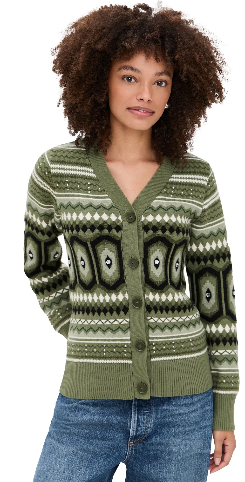 ALIGNE Federika Fair Isle Cardigan Green 14