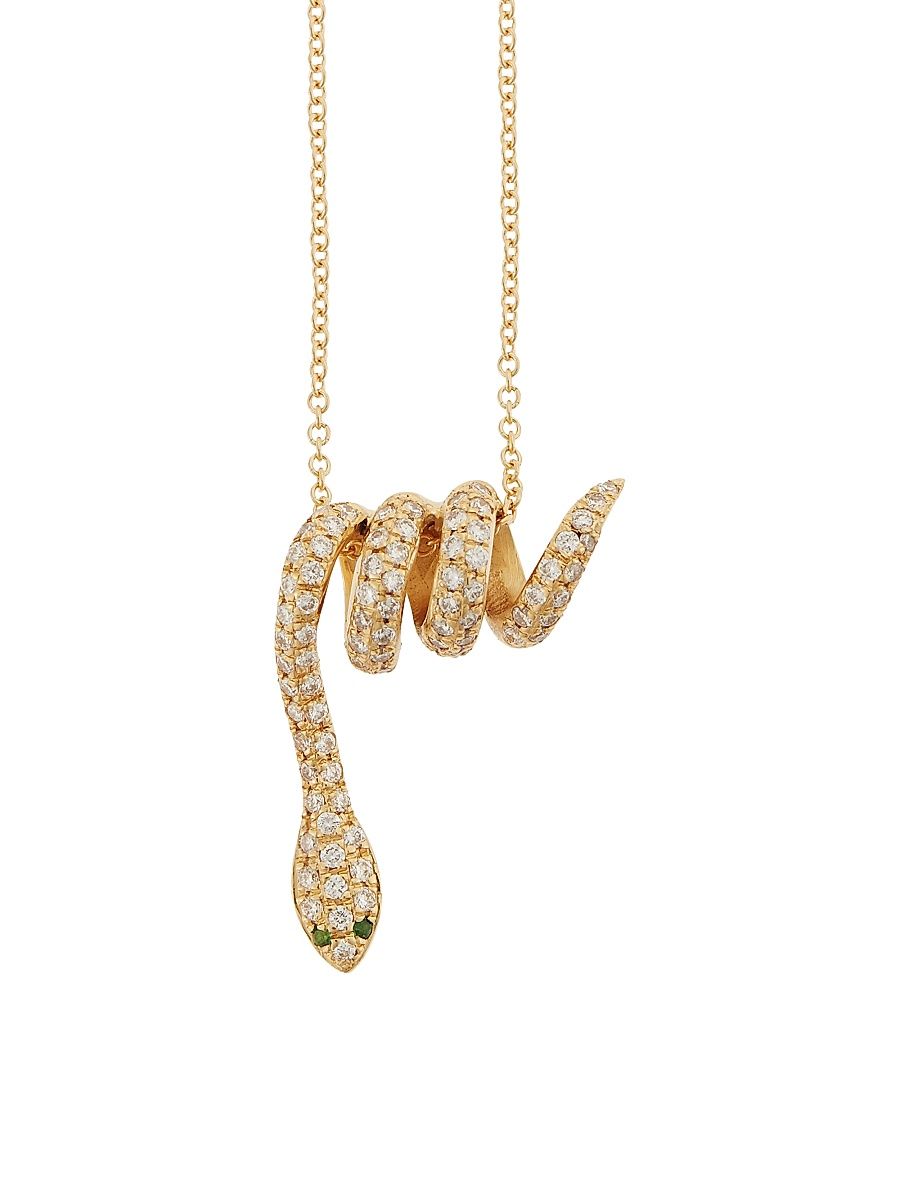 Women's Snake 18K Yellow Gold, Diamond & Tsavorite Pendant Necklace - Yellow Gold