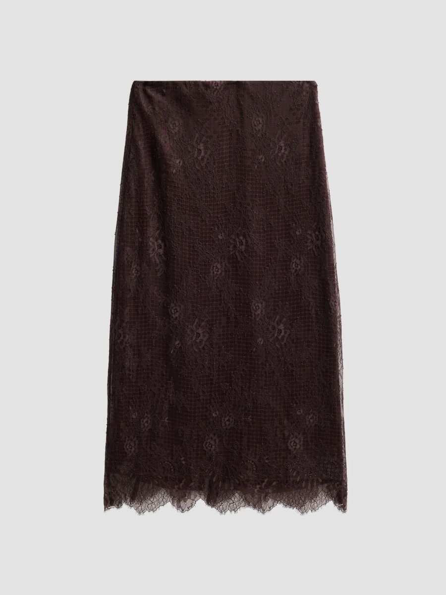 A. L.C. Women's Ava Sequined Floral Lace Midi Skirt - Ganache - Size 14