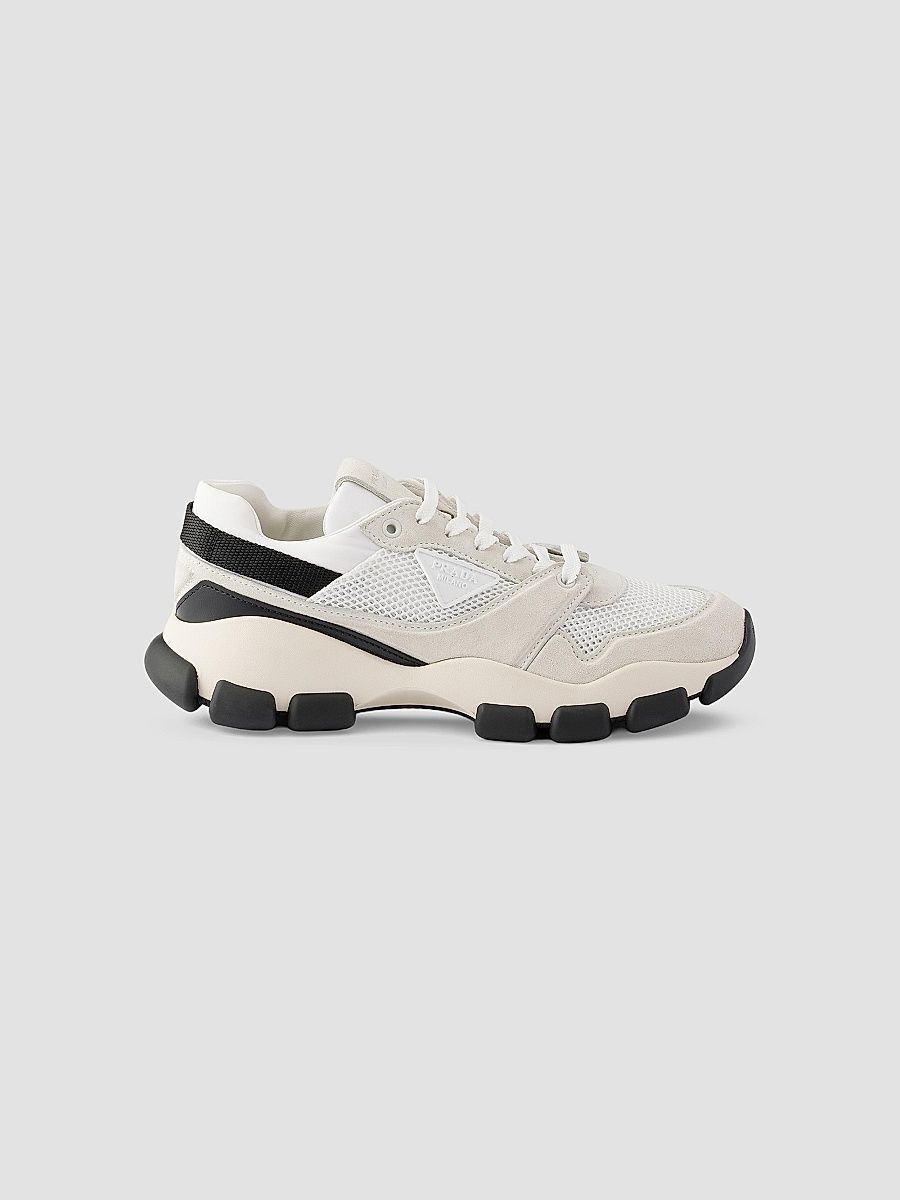Prada Women's Mesh Fabric and Suede Sneakers - White - Size 11.5