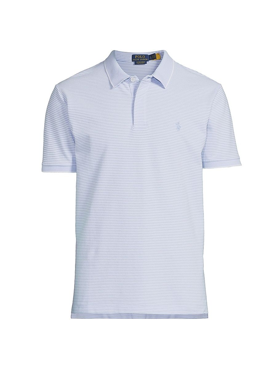 Men's Classic-Fit Striped Soft Cotton Polo Shirt - Office Blue White - Size XXL