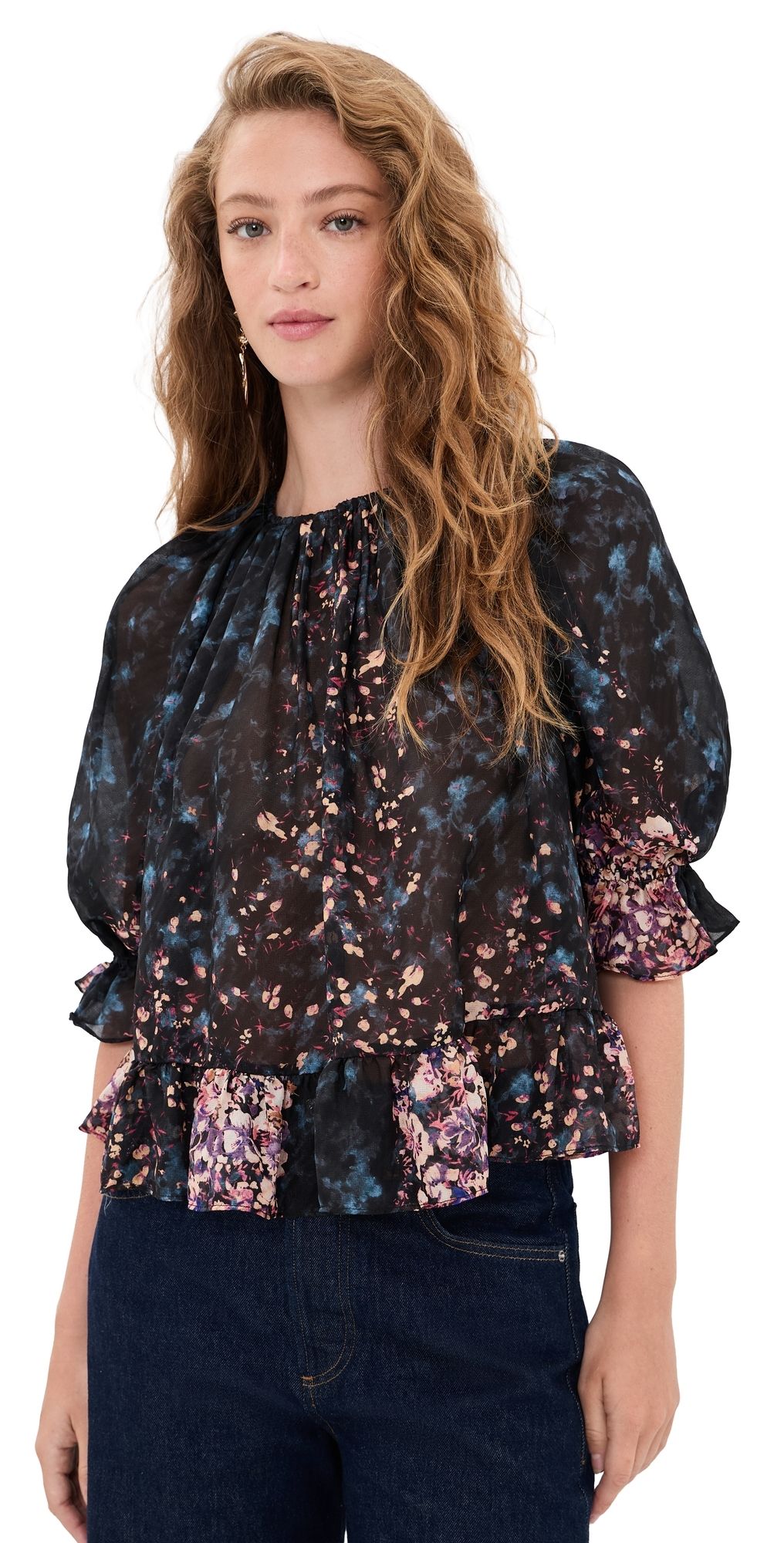 Ulla Johnson Elise Short Sleeve Silk Blouse Eclipse 2