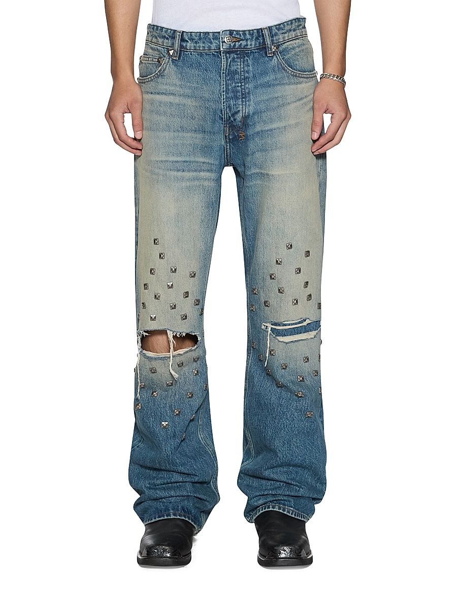 Men's Toro Studded Distressed Baggy Jeans - Denim - Size 40