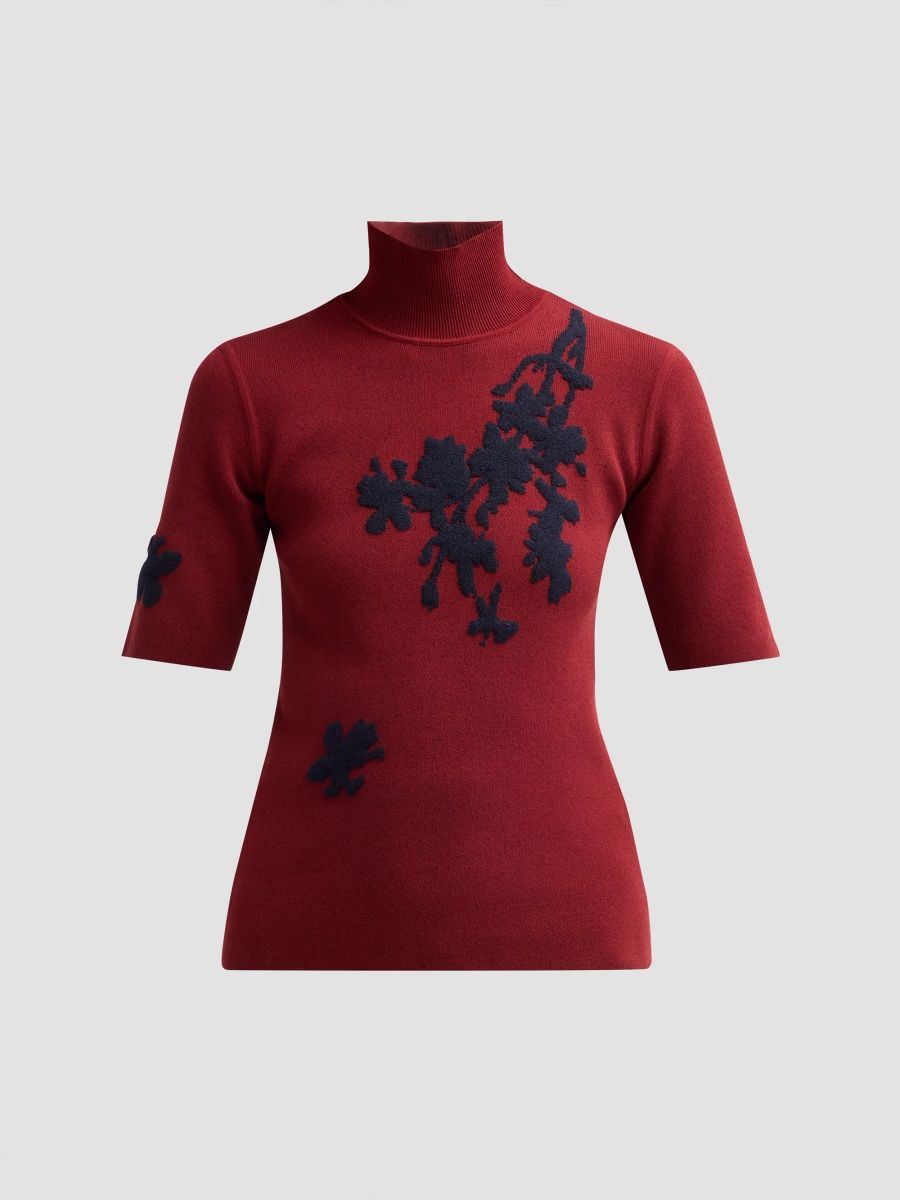 Erdem Women's Floral-Embroidered Knit Top - Bordeaux - Size Medium