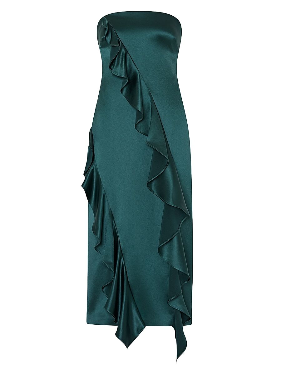 Women's Ravi Ruffled Hammered Satin Midi-Dress - Green - Size 12