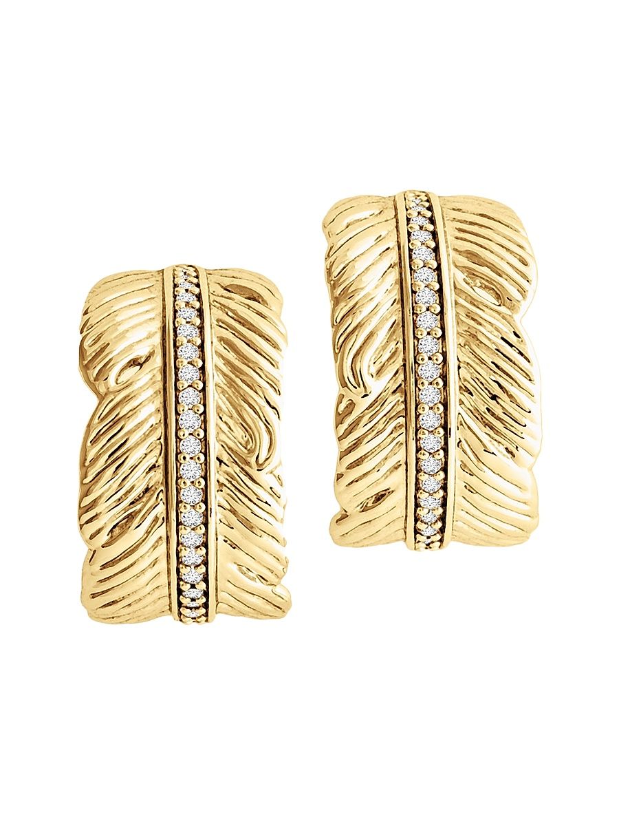 Women's Feather 18K-Gold-Plated & Crystal Small Hoop Earrings - Gold