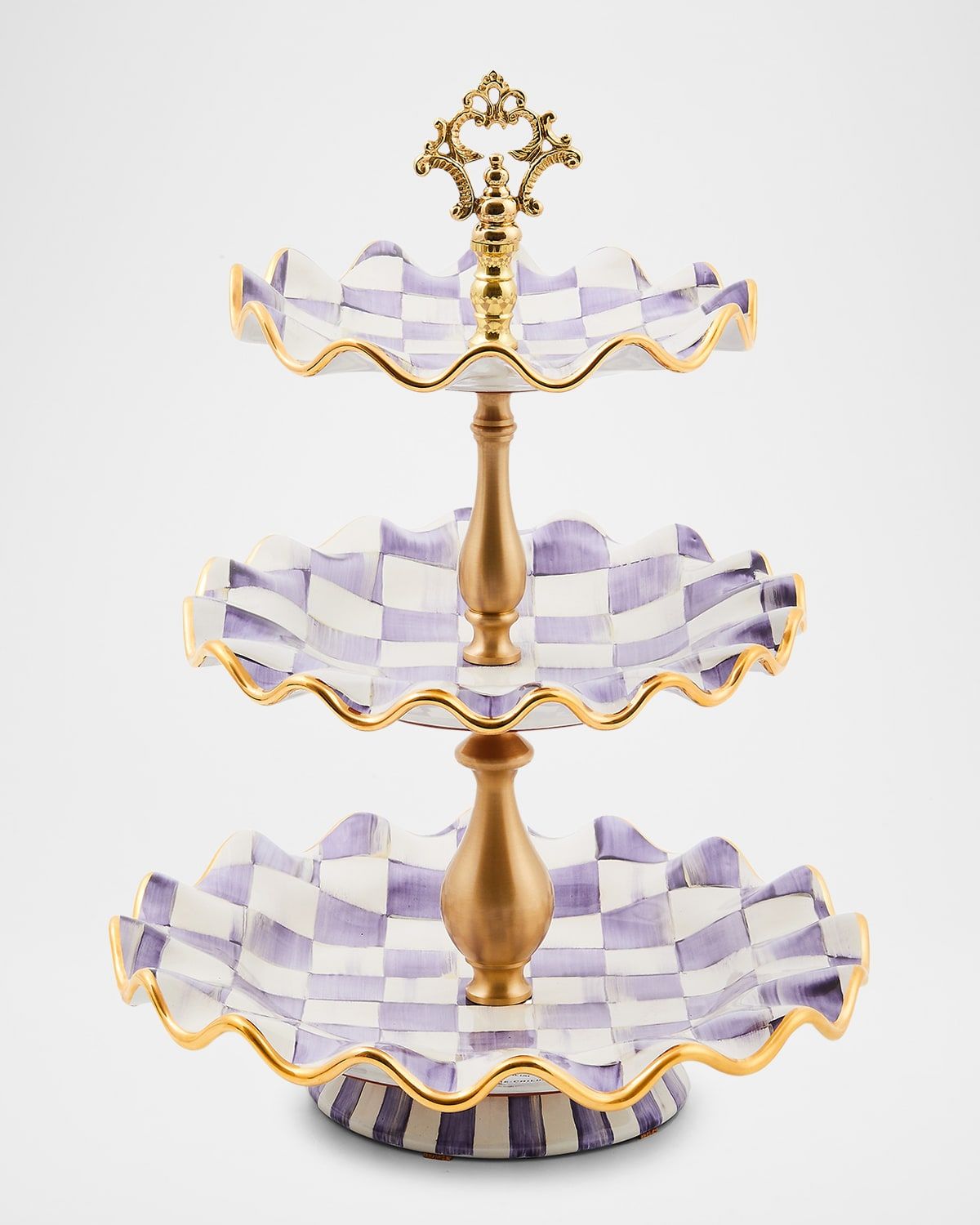 Plum Check Fluted Ceramic Three-Tier Sweet Stand