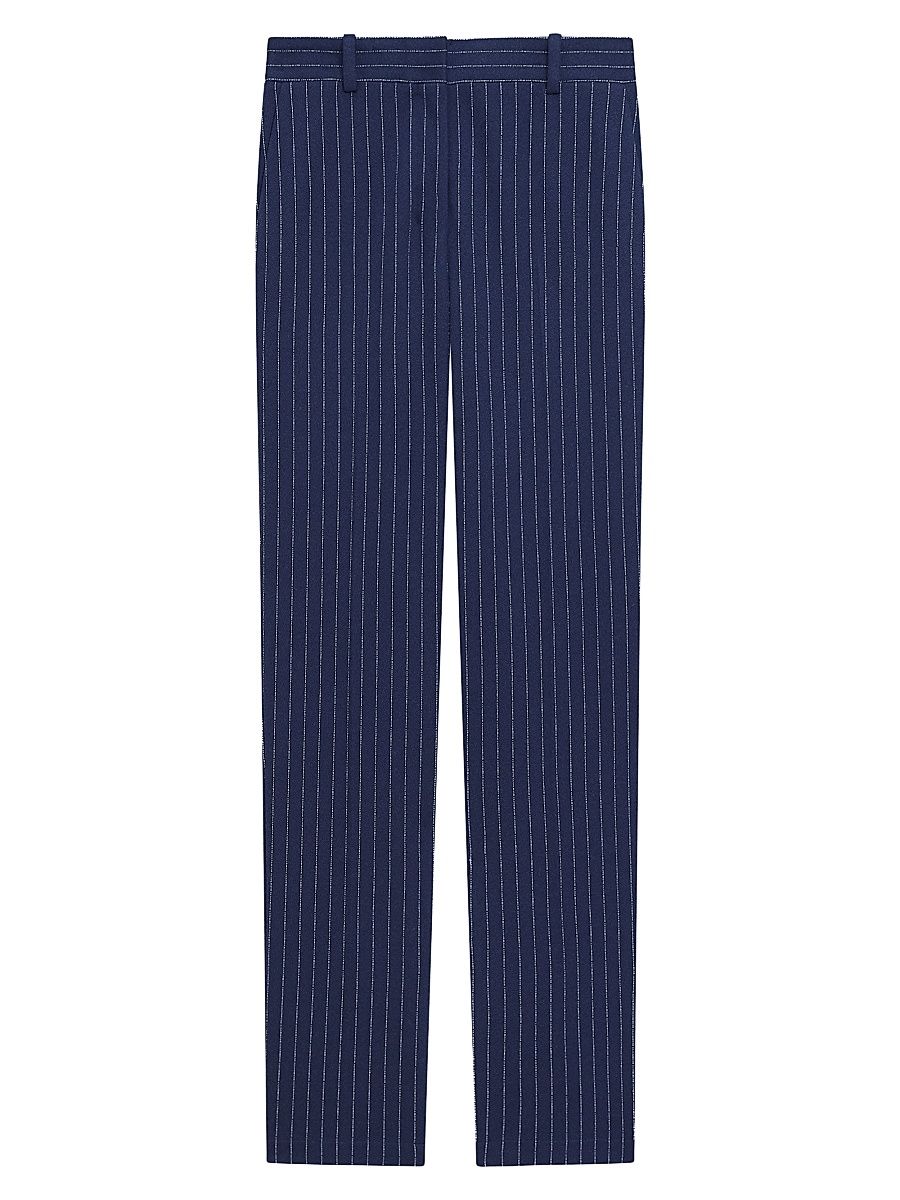 Women's Pinstriped Crepe Slim-Fit Pants - Navy Multi - Size 12