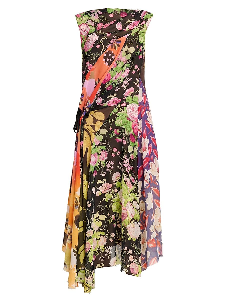 Women's Mixed Floral Silk Georgette Midi-Dress - Multi Only One Color - Size 2