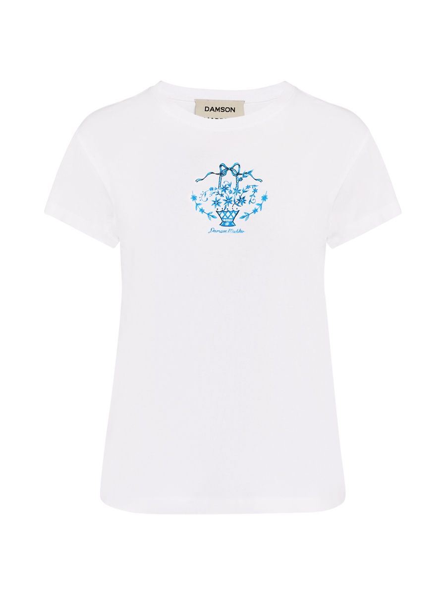Damson Madder Women's Flower Basket Shrunken Cotton T-Shirt - White - Size 10
