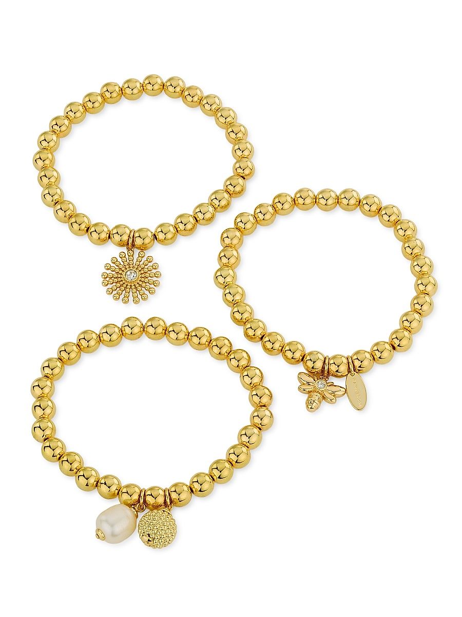 Women's Medallion Filagree Lina 3-Piece Beaded Bracelet Set - Gold
