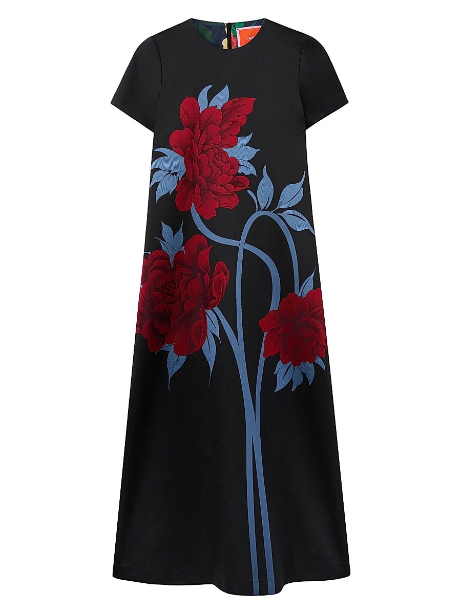 Women's Swing Dress - Peonies Jacquard Blue - Size XXL