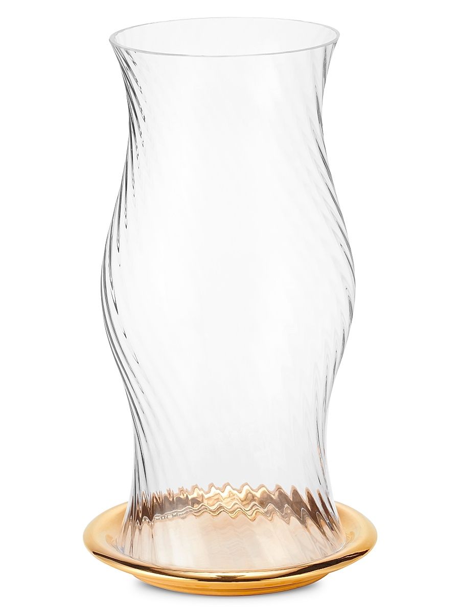 Milla Small Ceramic & Glass Hurricane - Clear Gold