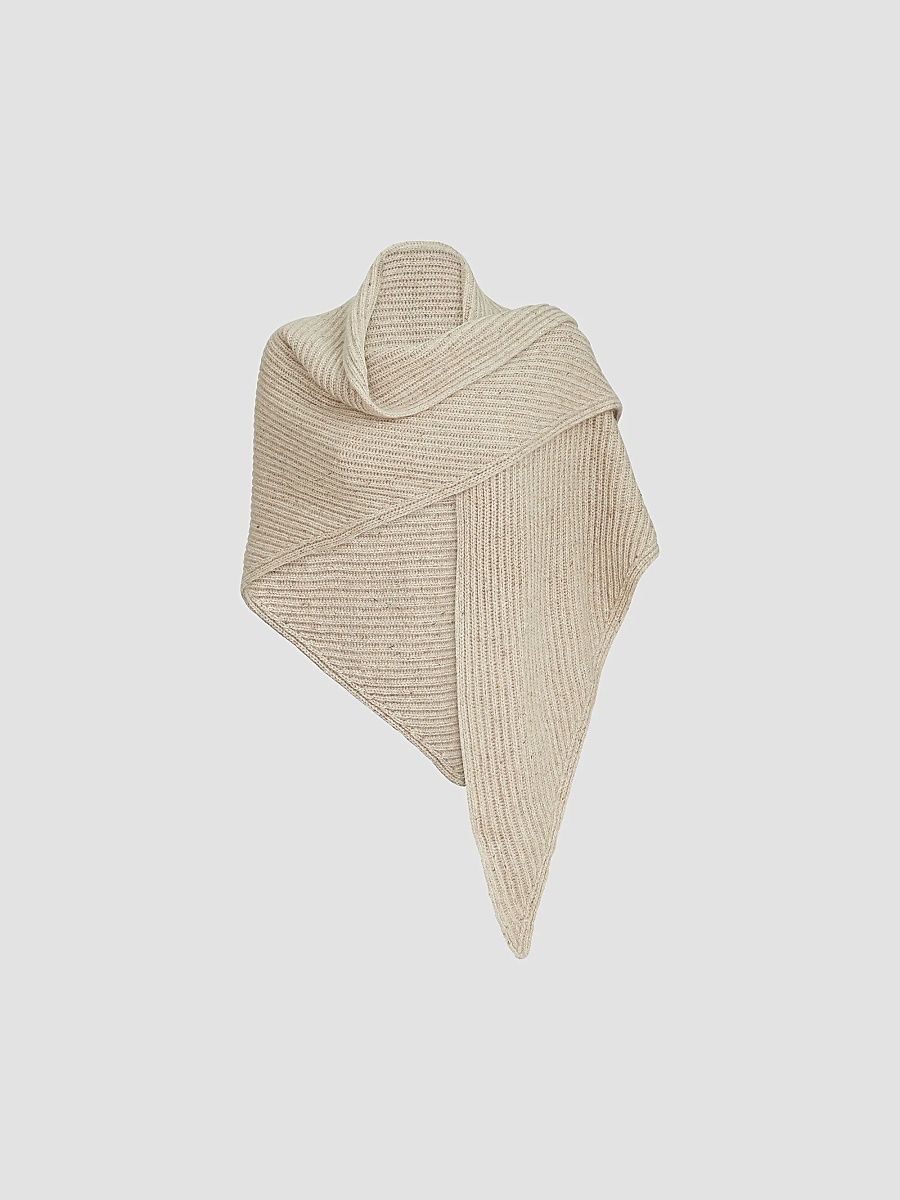 Women's Sparkling Cashmere, Wool and Mohair Rib Knit Shawl - Ecru