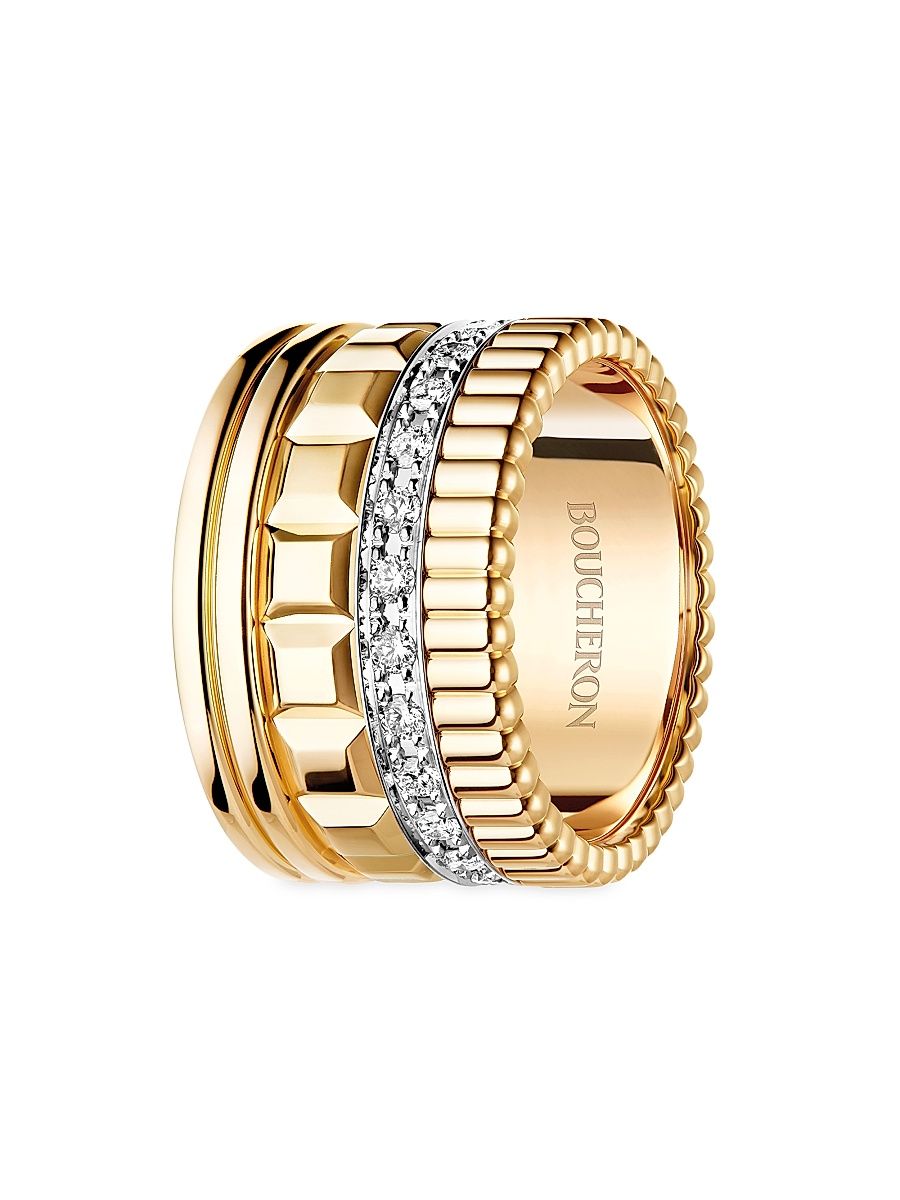Unisex Quatre Radiant Edition Two-Tone 18K Gold & 0.51 TCW Diamond Ring - Yellow Gold - Size 5.75