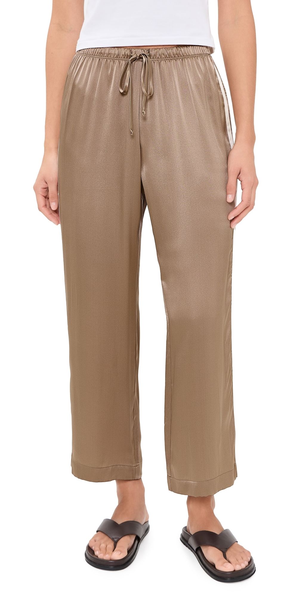 DONNI. The Silk Stripe Crop Pants Shitake/Creme M