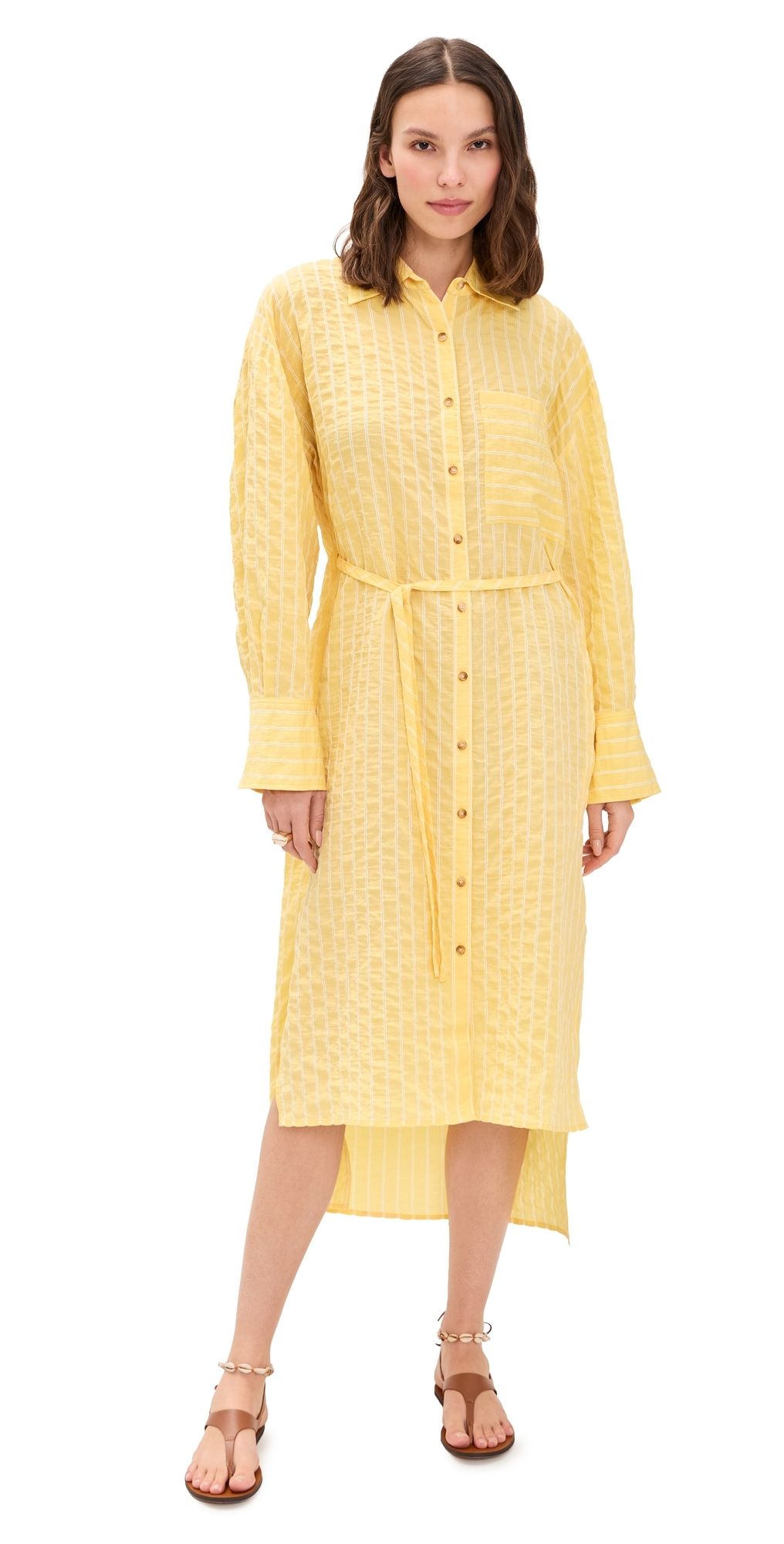 La Ligne Tie Front Shirt Dress Butter Stripe S