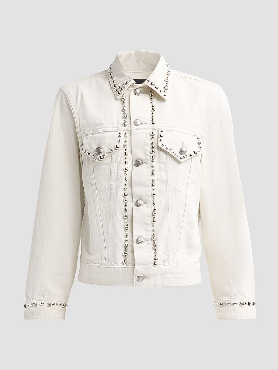 Women's Shrunken Studded Trucker Jacket - Cement White - Size XL