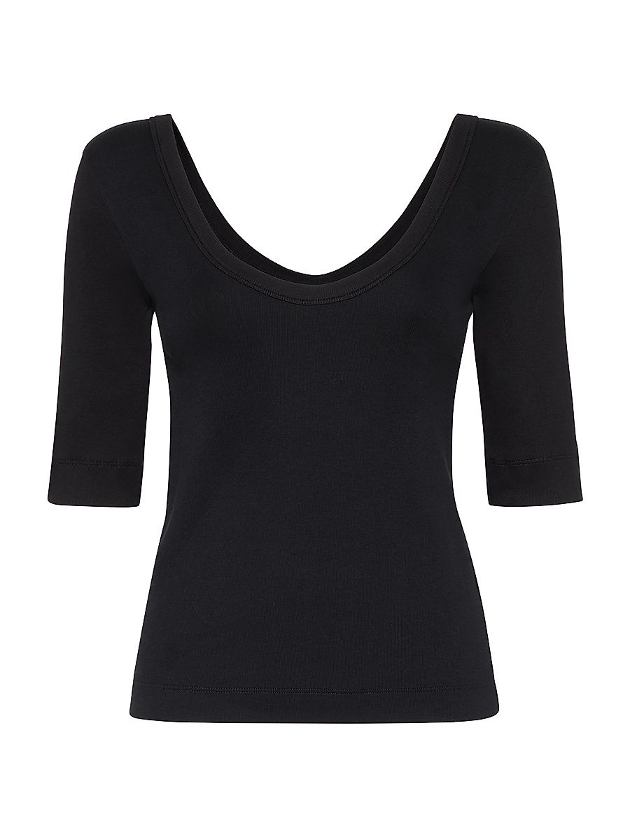 Women's Stretch Cotton Ribbed Jersey T-Shirt - Black - Size XXXXXL