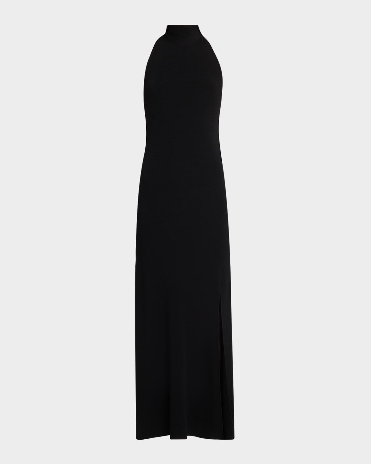 Matte Viscose Halterneck Slit Maxi Dress