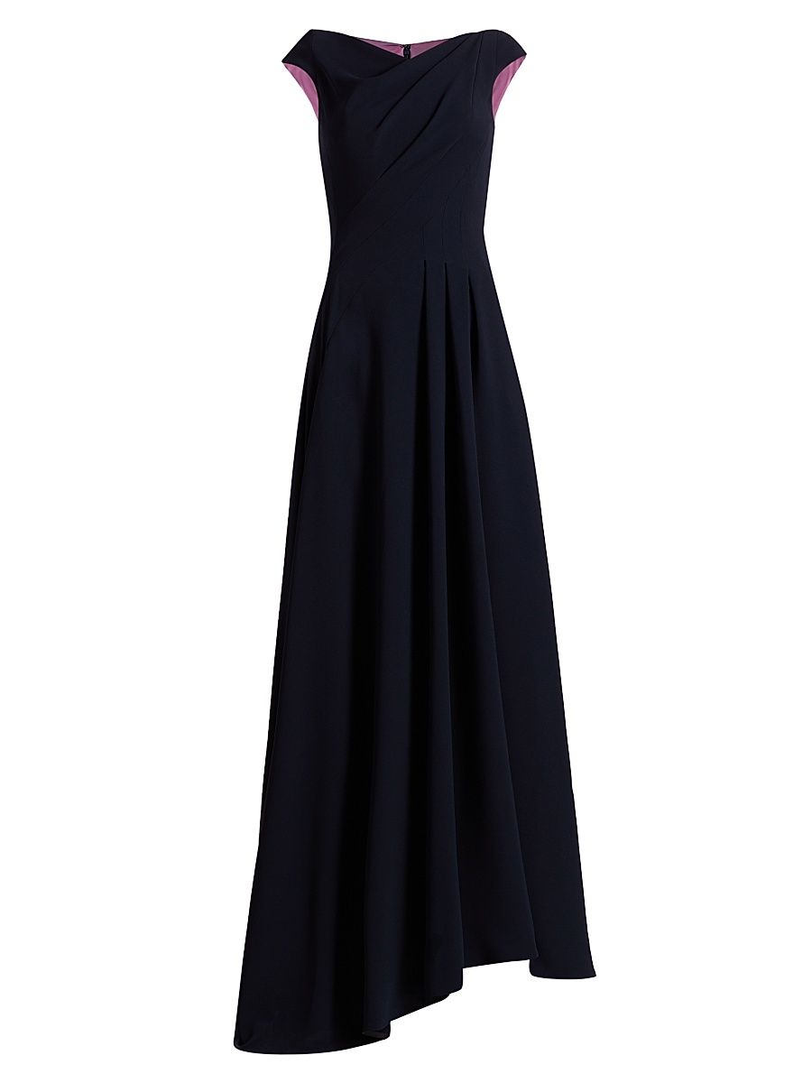 Women's Pleated Cap-Sleeve A-Line Gown - Midnight - Size 12