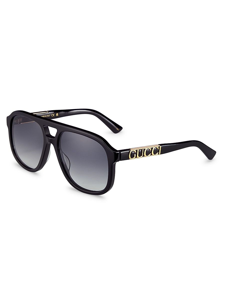 Men's Gucci Sign 58MM Pilot Sunglasses - Black