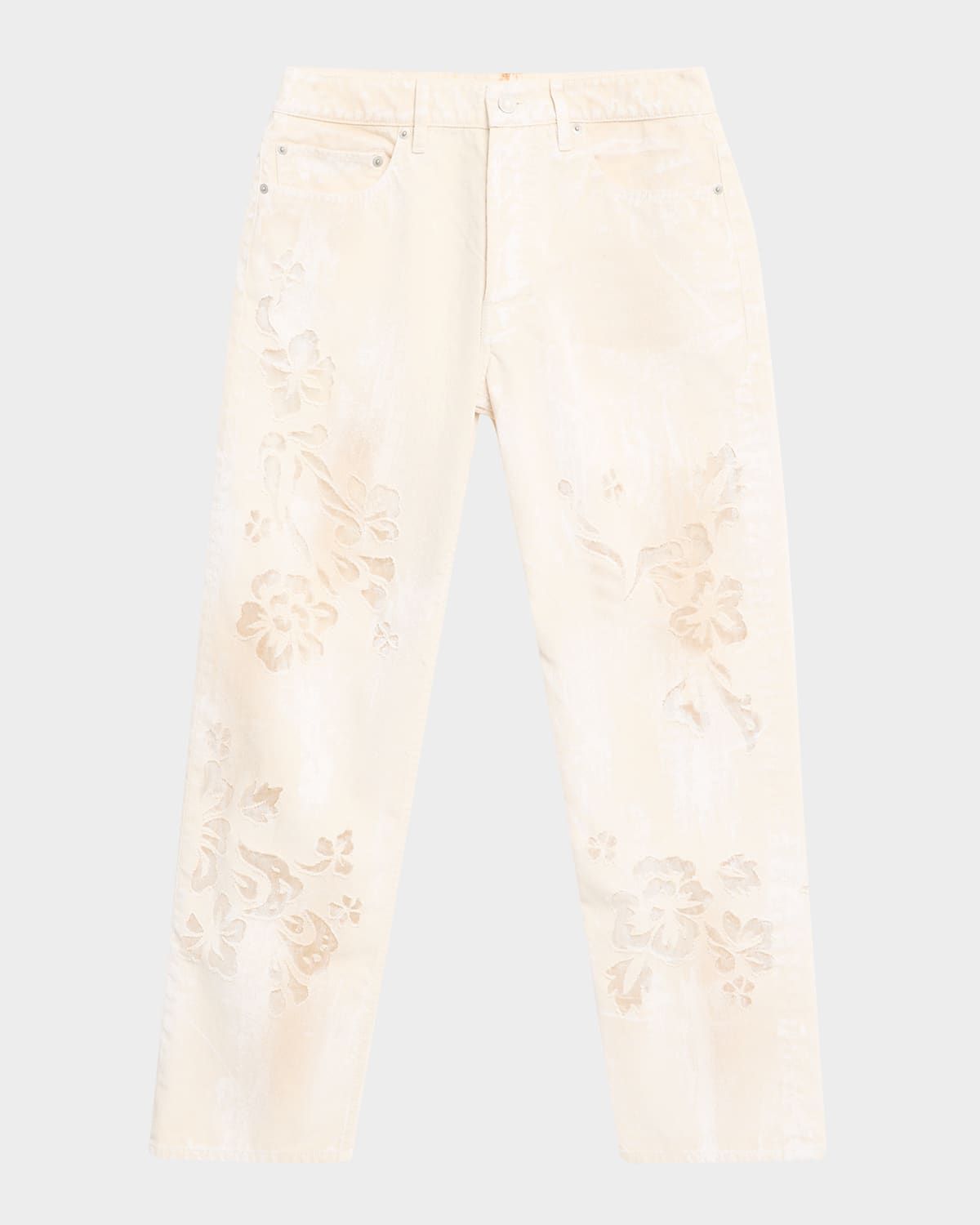 Aisling Floral Devore Straight-Leg Ankle Jeans