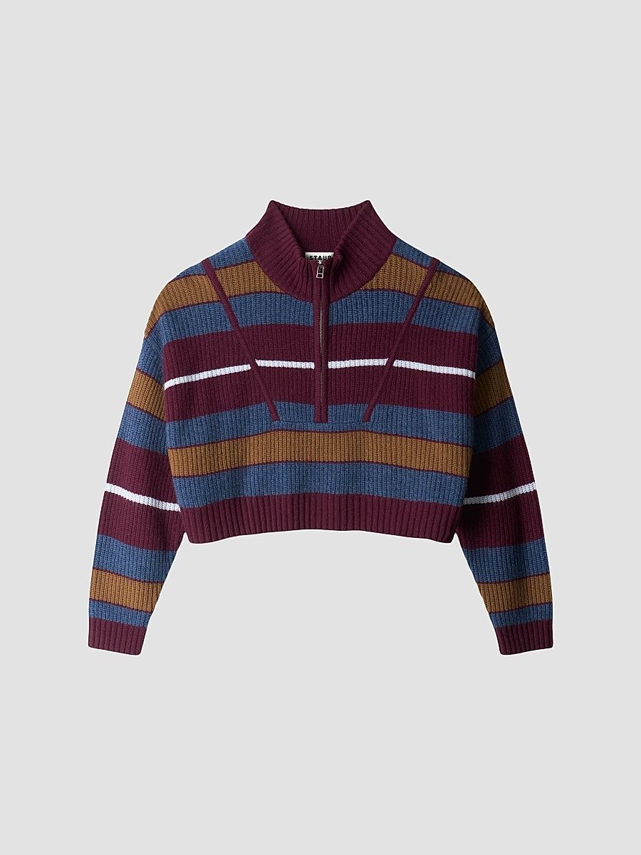 Women's Hampton Colorblocked Cashmere Crop Sweater - Monaco Stripe - Size XL