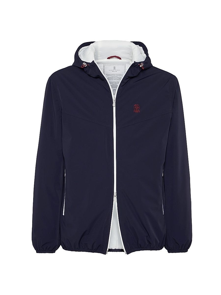 Men's Bonded Nylon Hooded Outerwear Jacket with Thermore Padding - Navy Blue - Size XXXL