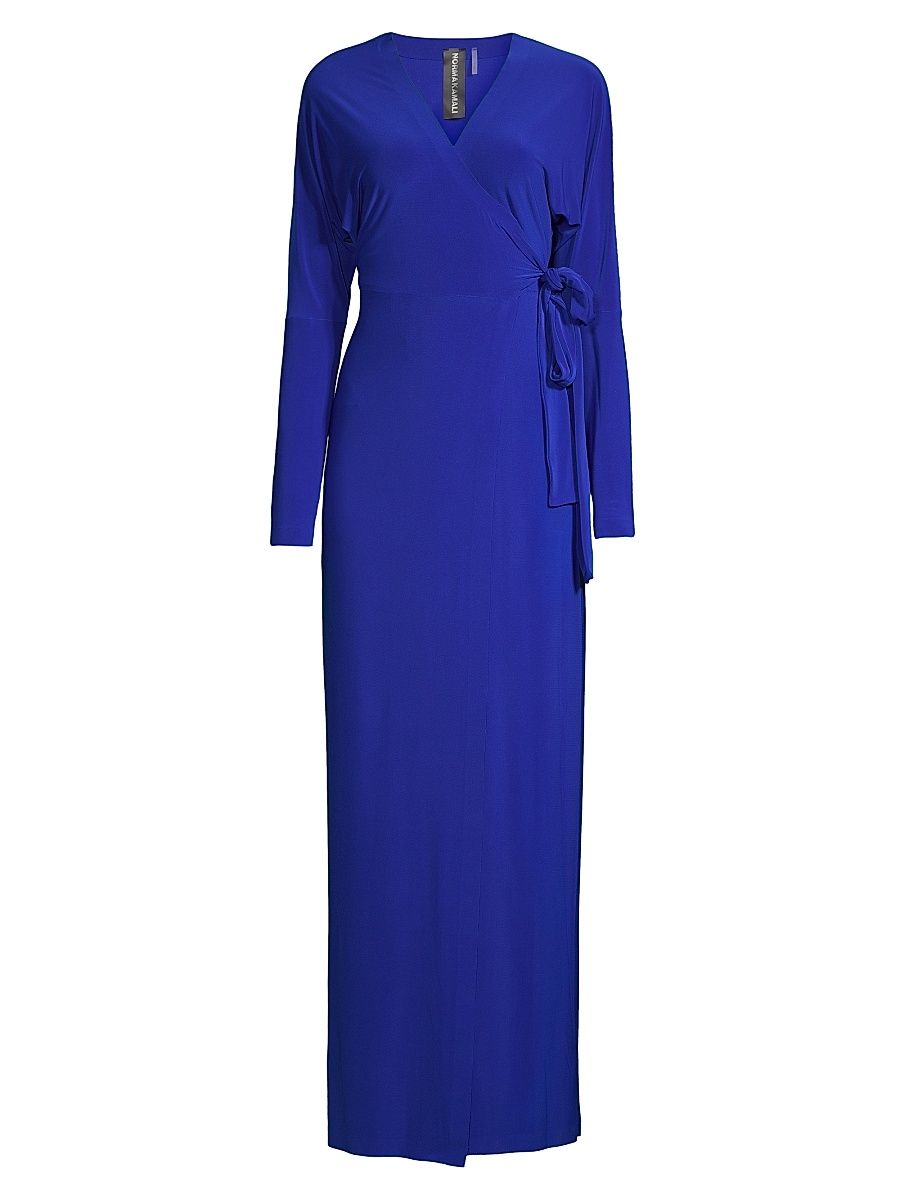 Women's Wrap-Front Knit Column Gown - Cobalt - Size XS