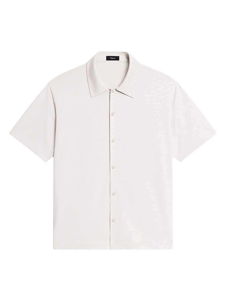 Men's Striped Cotton-Blend Relaxed Shirt - Silver Cloud - Size Large