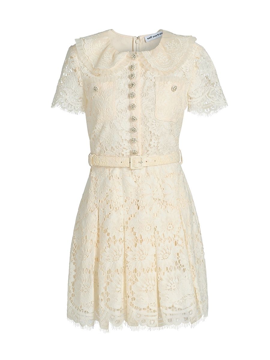 Women's Belted Floral Lace Minidress - Cream - Size 10
