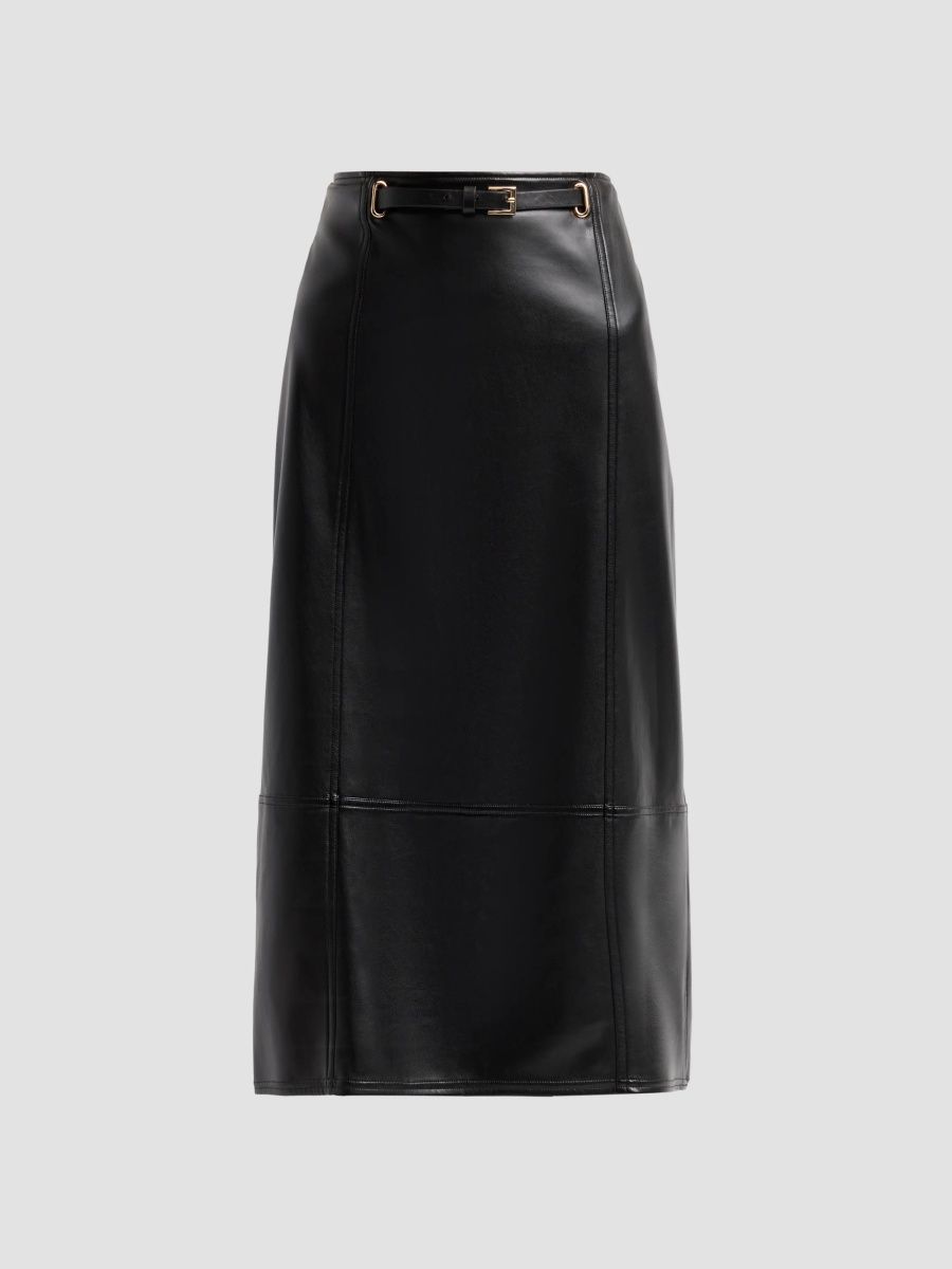 Milly Women's Nico Faux-Leather Midi Skirt - Black - Size 0
