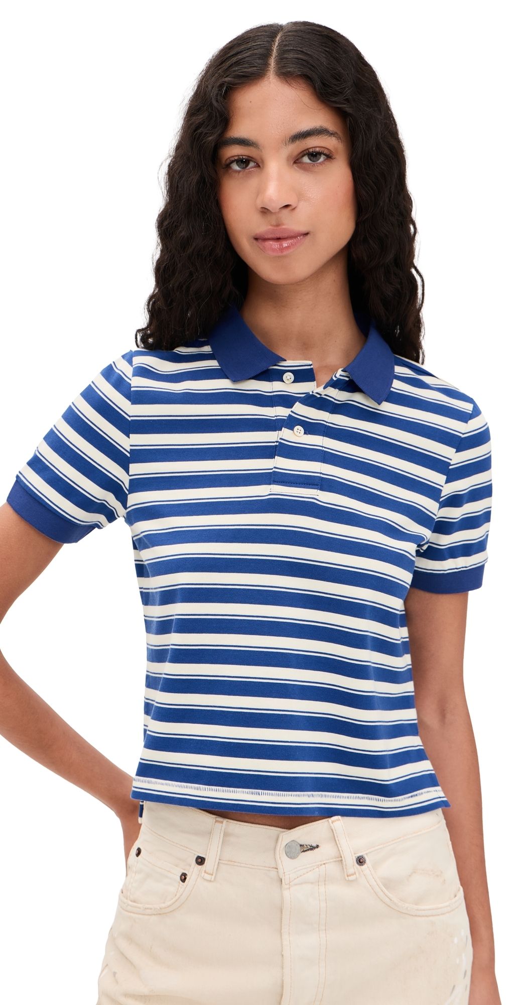 Denimist Shrunken Polo Blue Stripe Multi L