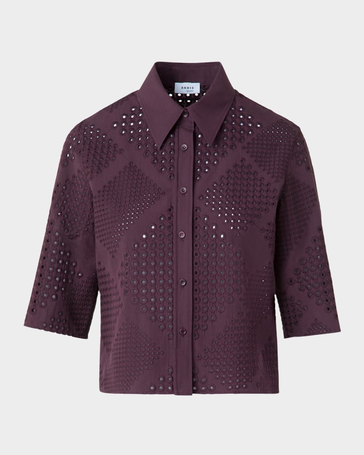 Diamond Eyelet Cropped Cotton Poplin Blouse