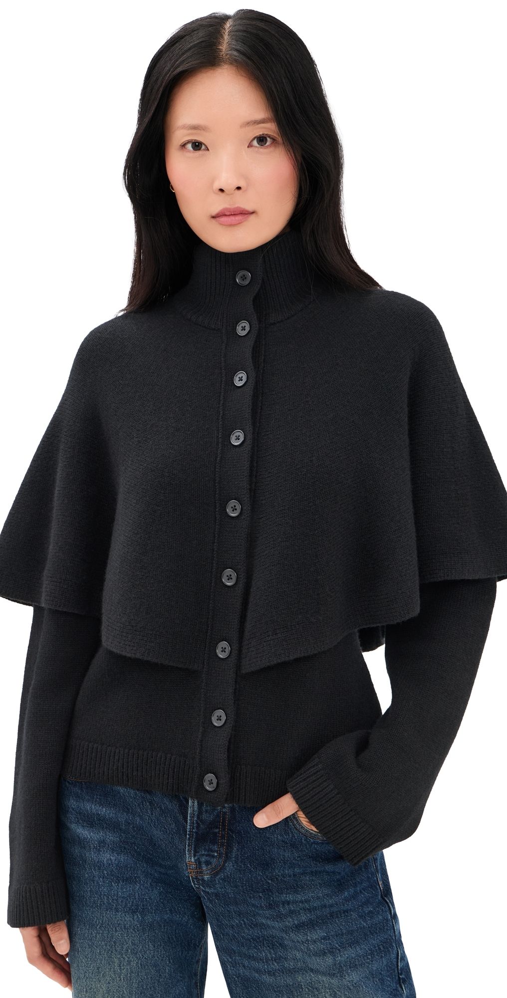 Vince Turtleneck Cape Cardigan Black XL