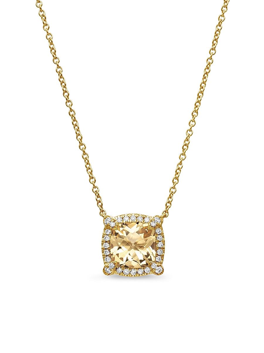 Women's Petite Chatelaine Pavé Bezel Pendant Necklace in 18K Yellow Gold with Diamonds - Champagne Citrine