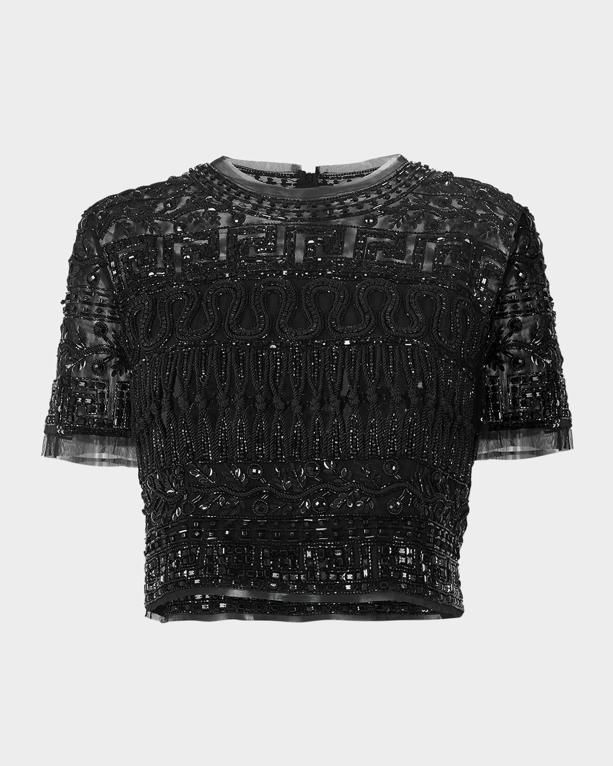 Embellished Short-Sleeve Crop Top