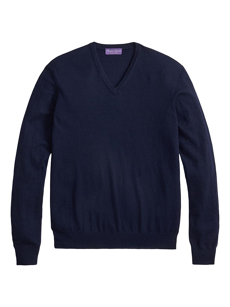 Men's Cashmere Jersey V-Neck Sweater - Classic Chairman Navy - Size XXL