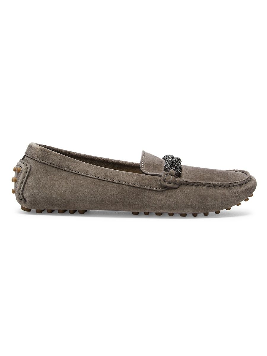 Brunello Cucinelli Women's Suede Driving Loafers - Dark Grey - Size 8