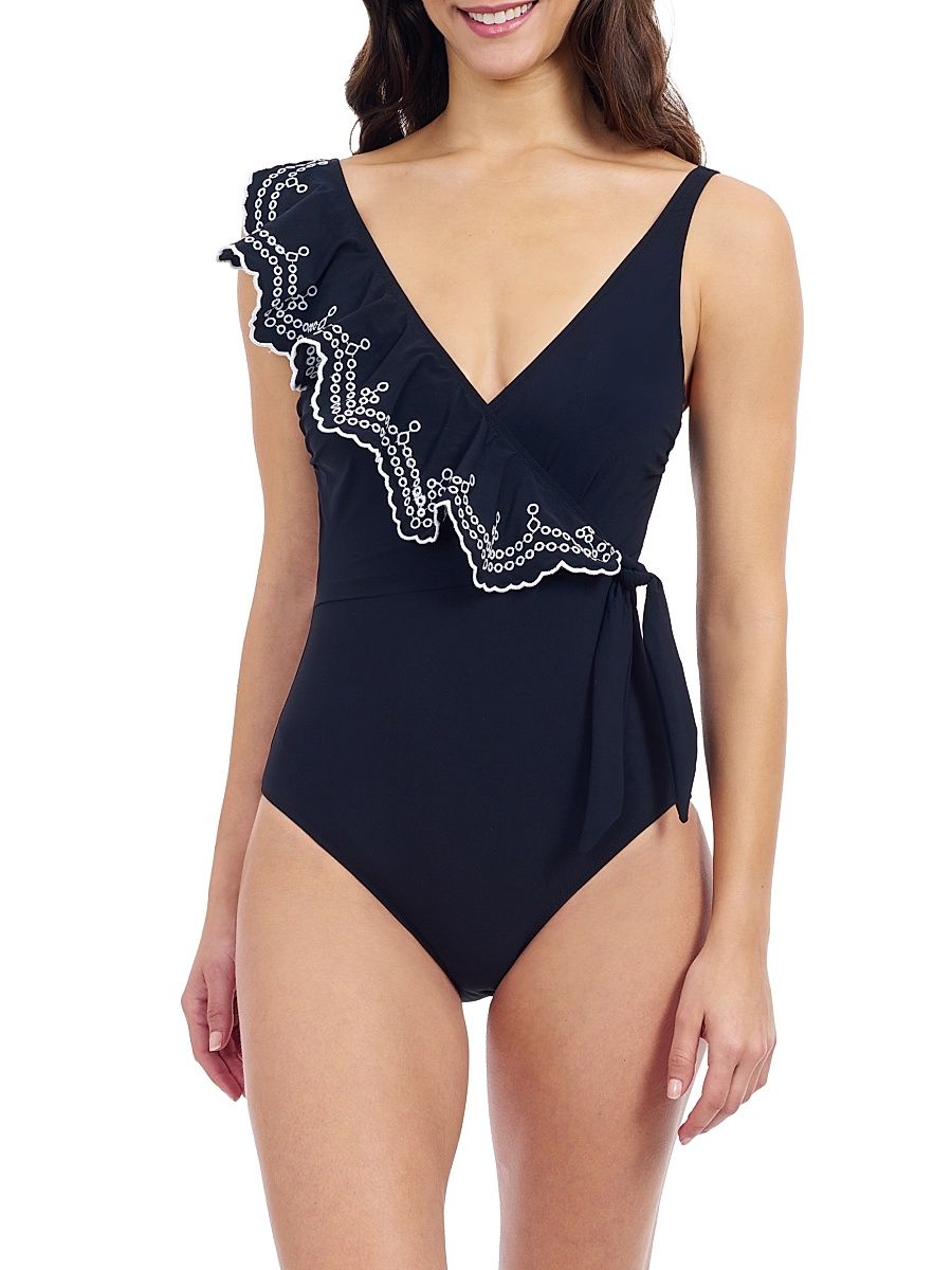 Women's Lola Ruffled Tie-Waist Swimsuit - Black - Size 6