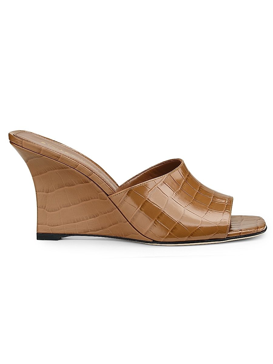 Women's Vinnie 85MM Crocodile-Embossed Leather Wedge Mules - Doe - Size 9.5