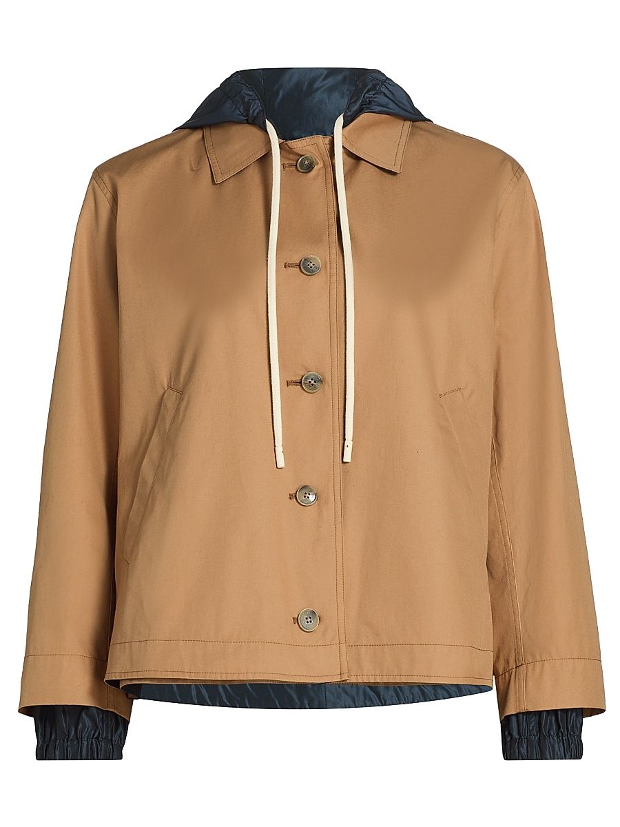 Women's Cotton & Techno Taffeta Reversible Jacket - Camel - Size 8