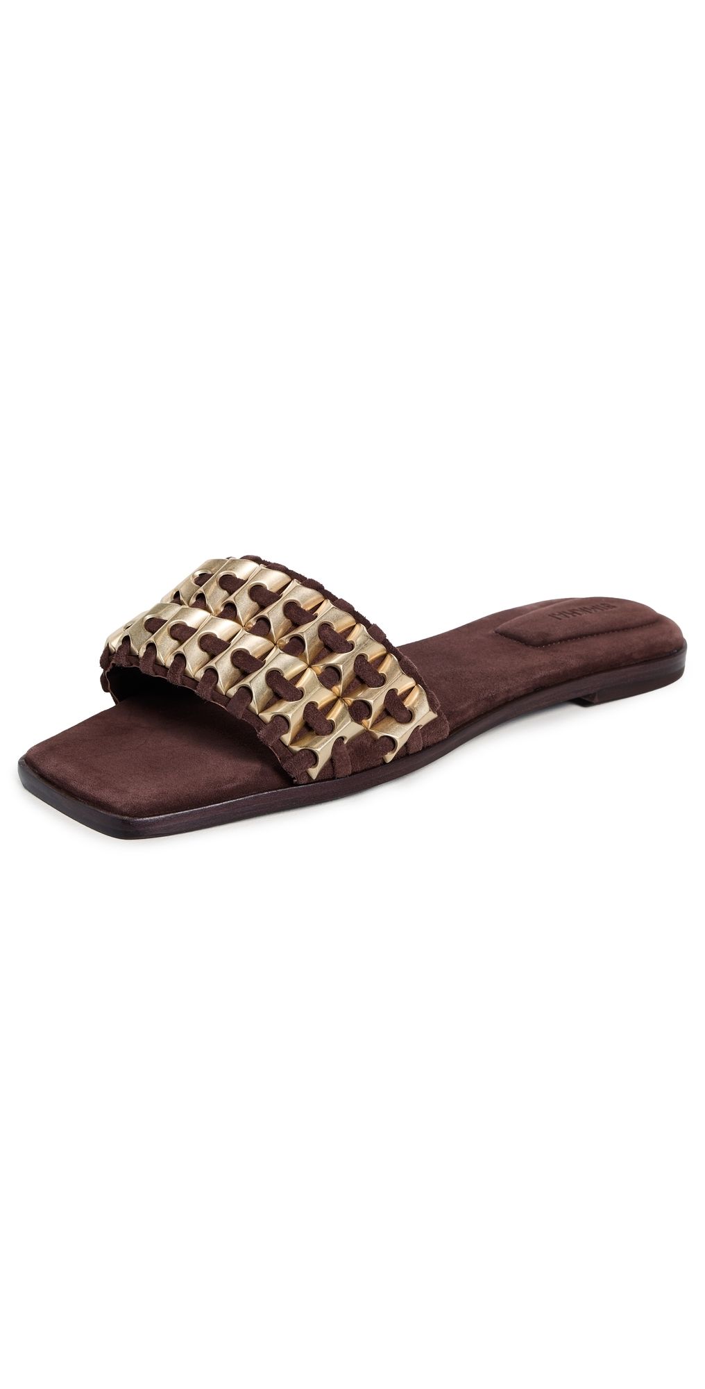 SIMKHAI Faye Beaded Suede Flat Slide Cacao 37