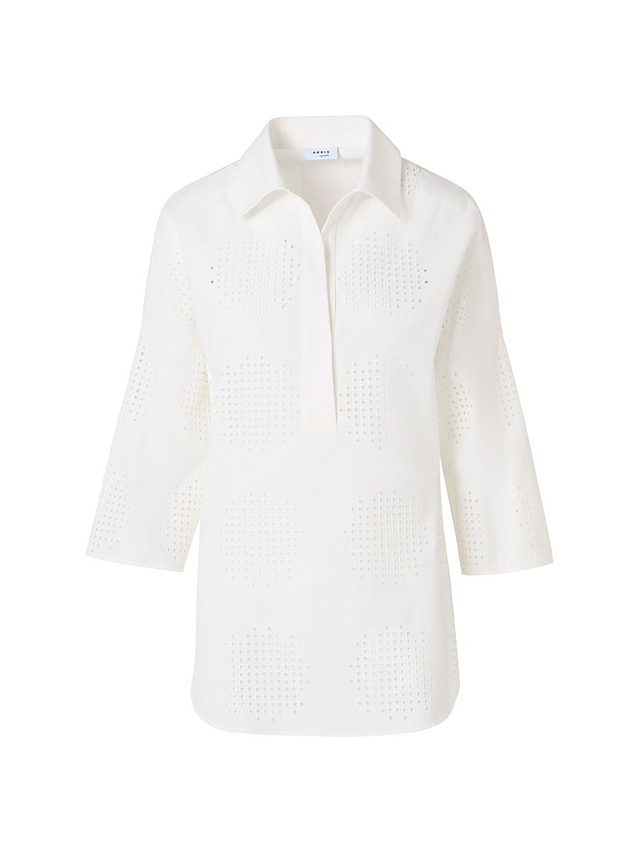 Women's Eyelet-Embroidery Cotton Poplin Blouse - Cream - Size 18