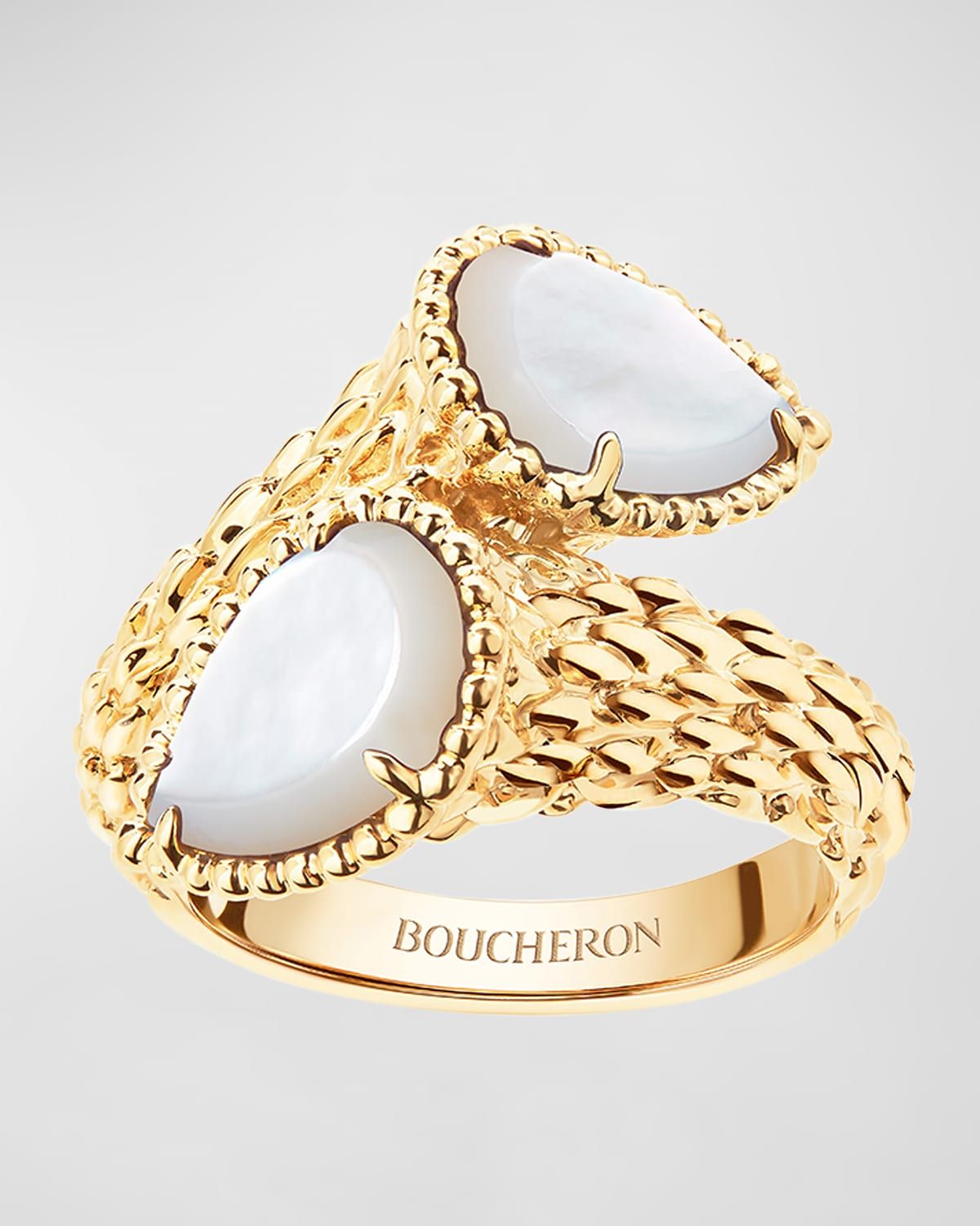 Serpent Boheme Mother-of-Pearl 2-Motif Ring in Yellow Gold, Size 52
