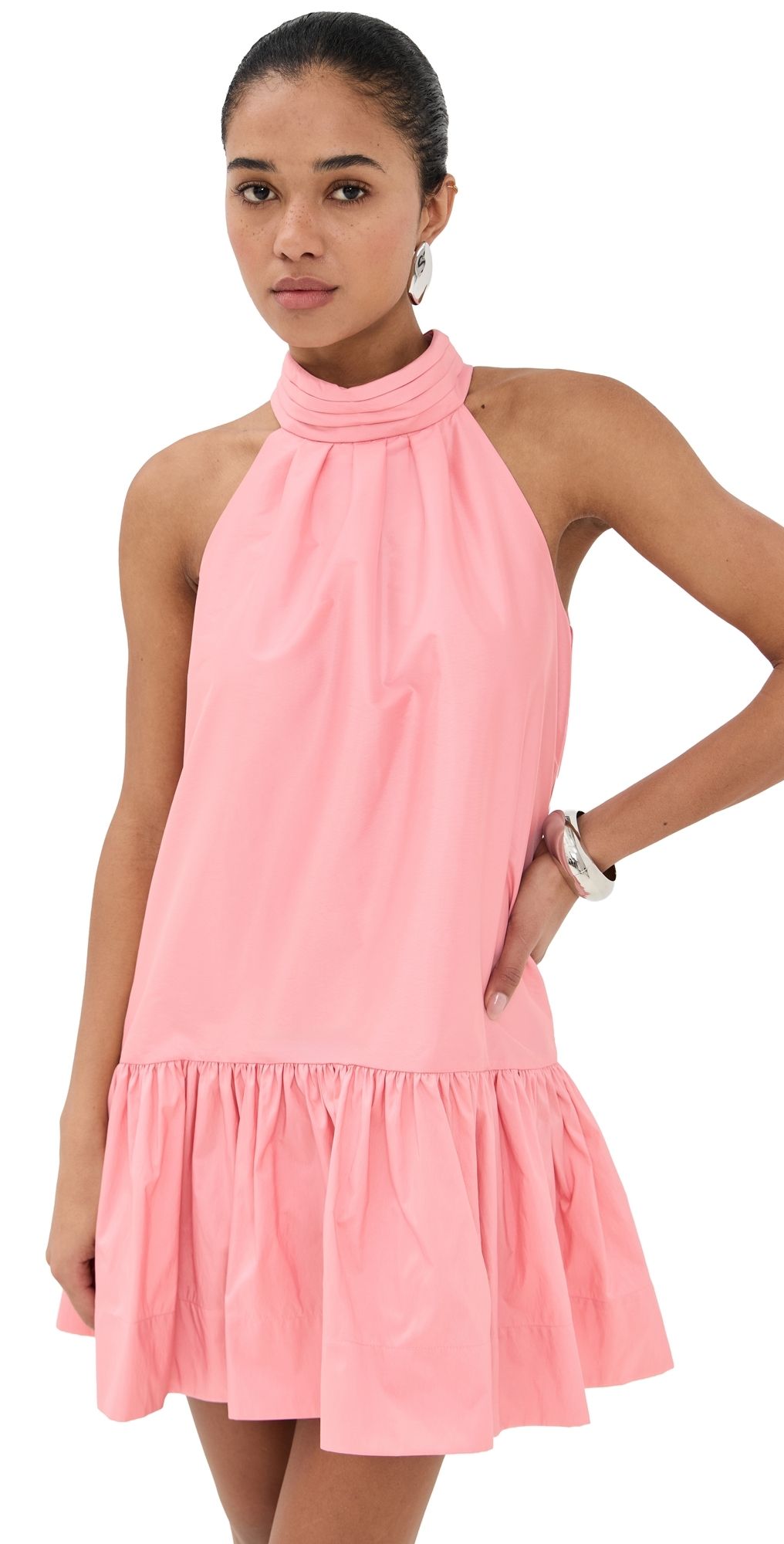 SIMKHAI Hope Bow Tie Mini Dress Dusty Rose S